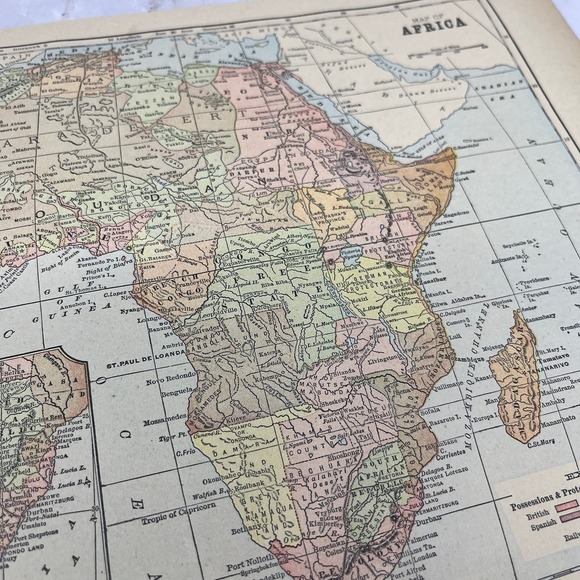 1899 Map of Africa 10x13 Original Tinted Map Engraving FL6-8 - Picture 2 of 2